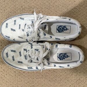 Vans white w black lettering sneakers Mens Size 9, Women's 10.5